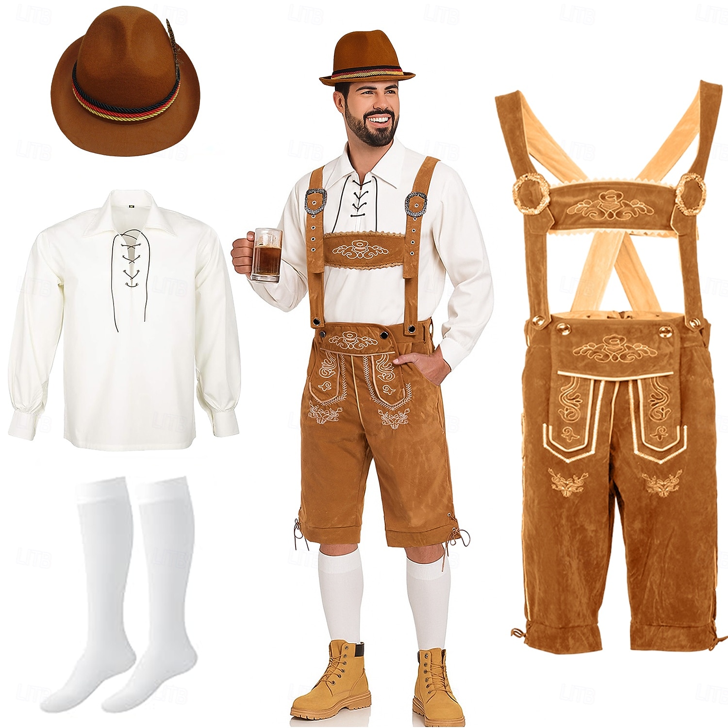 Oktoberfest Lederhosen Camisas Sombrero alpino bávaro Alemán prados Hombre Carnaval Fiesta Festival de Cerveza Paño de estilo tradicional Blusa Pantalones cortos Accesorios 2026 - $66.99 –P2