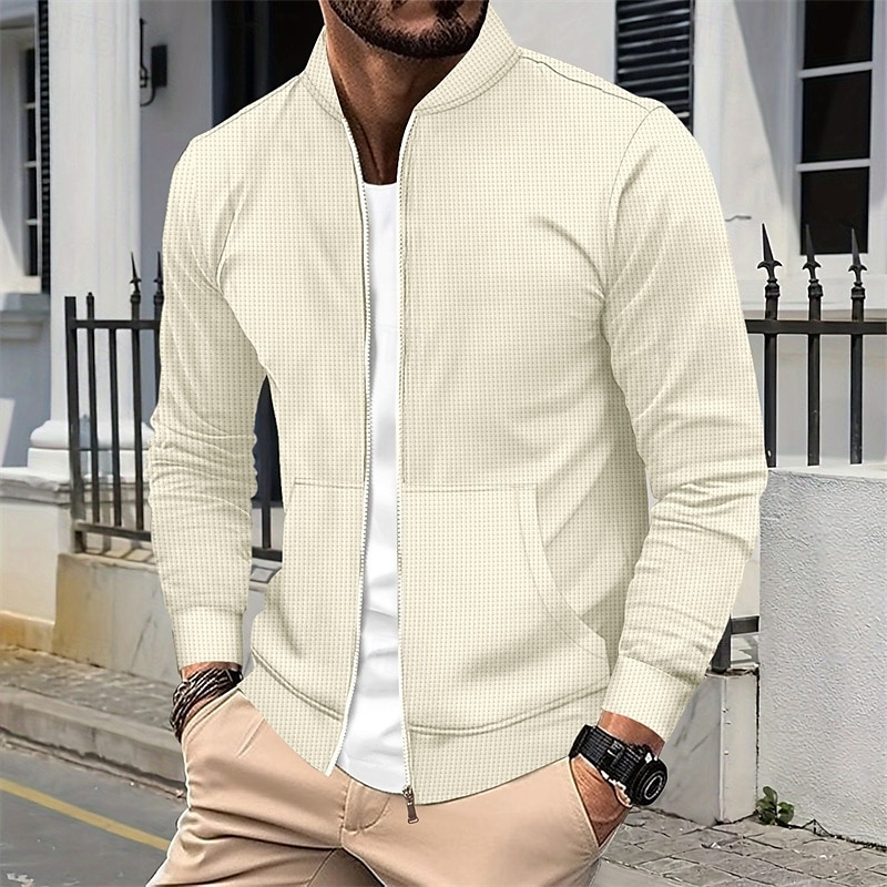 Per uomo Giacca Leggera Giacca a nido d'ape Giacca Casual Vacanza Quotidiano Traspirante Tasca Primavera Autunno Semplice Moda Classico Collo alla coreana Regolare Nero Bianco Blu Cachi Grigio Giacca del 2025 a $29.99 –P1
