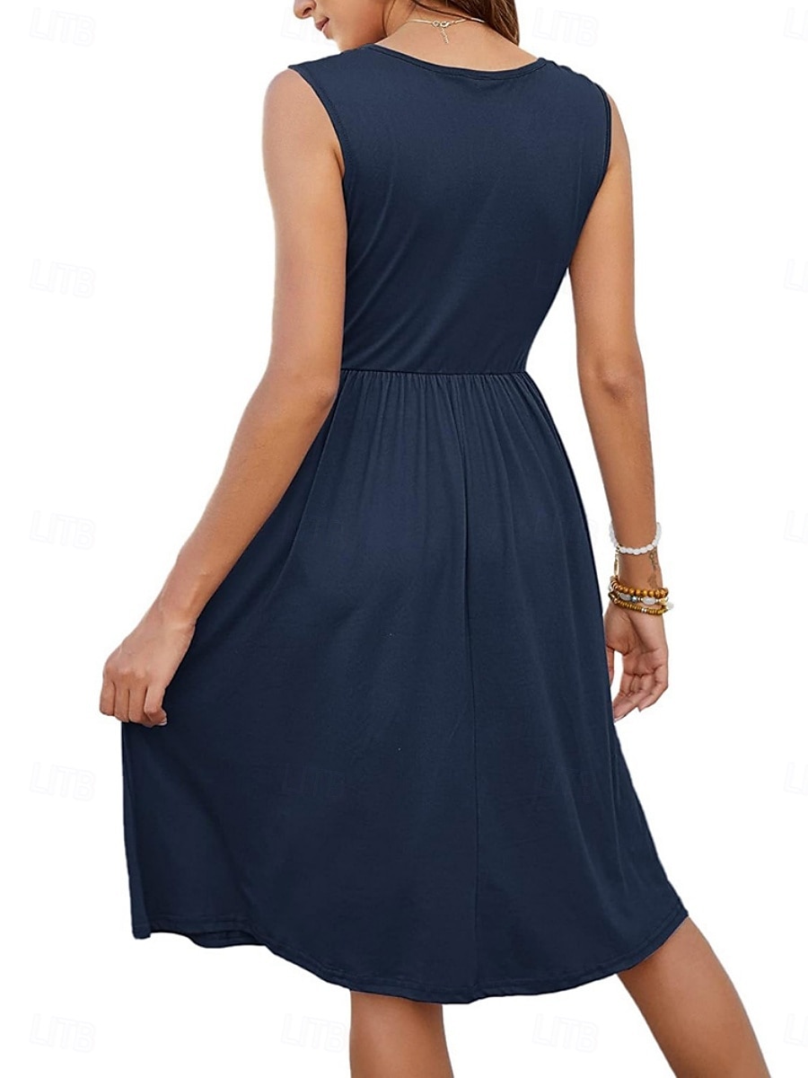 Damen Minikleid Sommerkleid Lässig Täglich Normale Passform Einfarbig Ärmellos U-Ausschnitt Schwarz Weiß Königliches Blau Himmelblau Sommer 2025 - $31.99 –P2