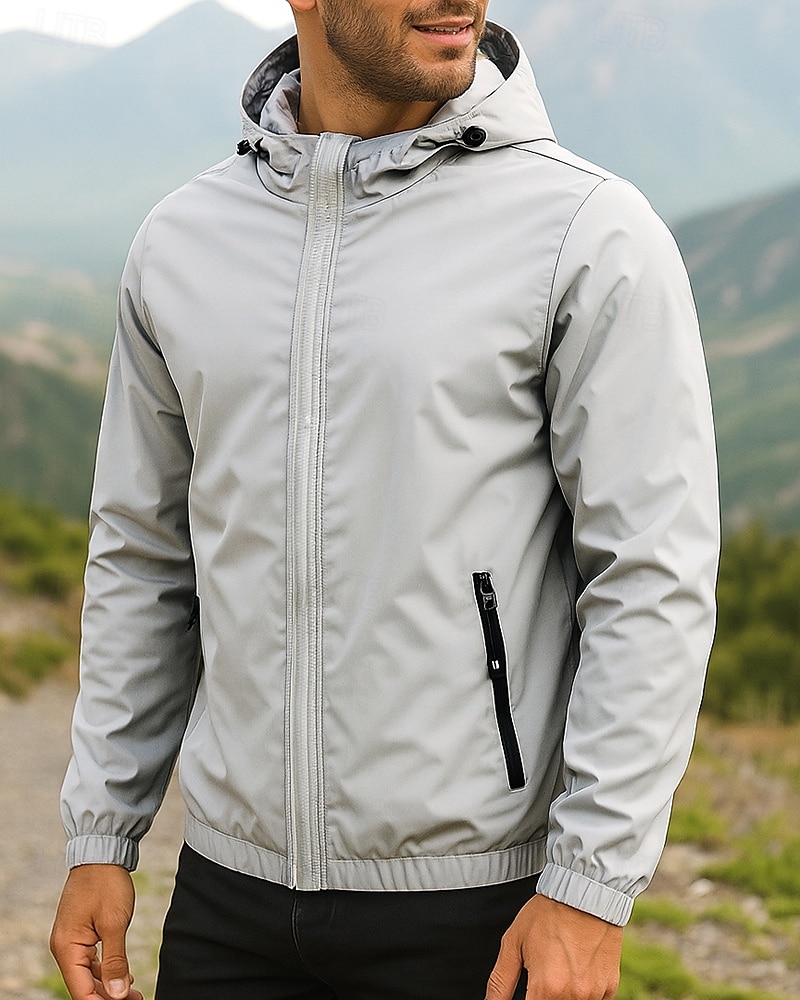 Herren Windjacke Wanderjacke Regenmantel Außen Wasserdicht Winddicht Leicht Wanderoutfits Wanderbekleidung Frühling Herbst Oberteil Camping / Wandern / Höhlenforschung Laufen Einfarbig Schwarz 2025 - $19.99 –P3