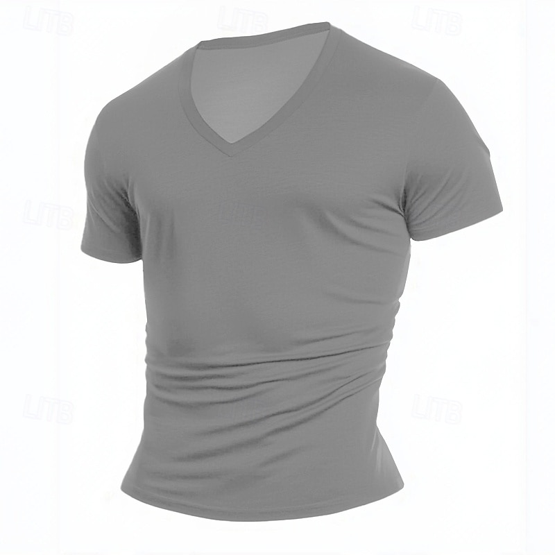 Homens Camiseta T-shirt Manga Curta Decote V Verão Todas as Estações Côr Sólida Tecido Designer Básico Contemporâneo Moderno Em V Casual Férias Rua Branco Top Tee para Homens de 2026 por $13.49 –P5