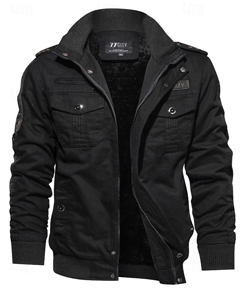 Men's Fleece Cargo Jacket Cotton Winter Outdoor Thermal Warm Top Black Green Khaki 2025 - $48.99 –P4