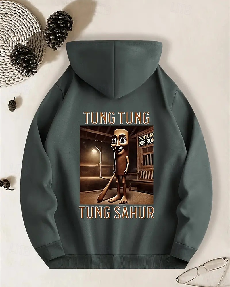 Pojkars avslappnad långärmad huvtröja med tung tung tung sahur-tryck vår höst mode streetwear barn 4-12 år huva utomhus daglig normal passform 2025 - $18.99 –P7