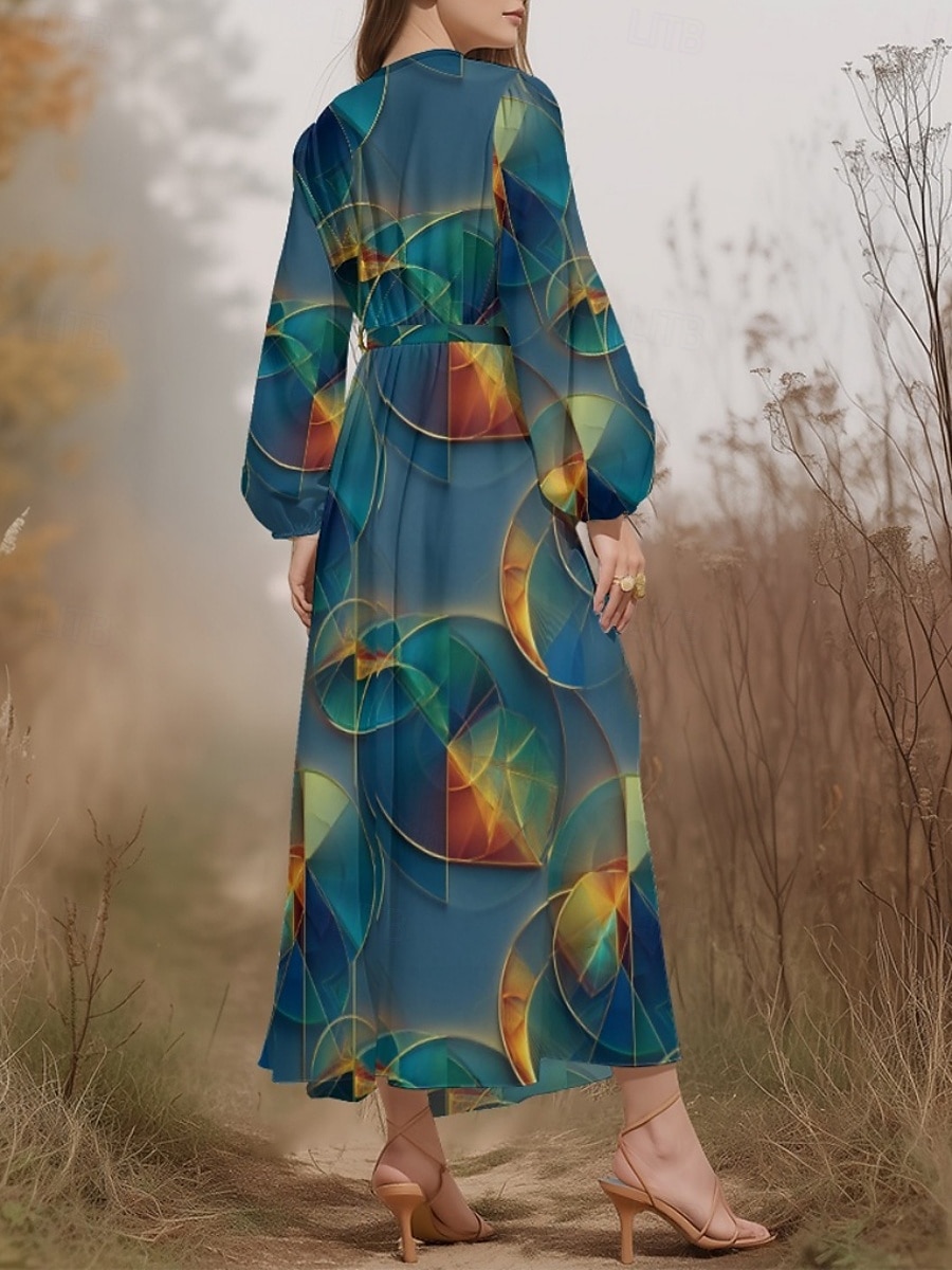 Women's Midi Dress Casual Dress Chiffon Swing Dress Modern Vacation Daily Weekend Regular Fit Geometric Long Sleeve V Neck Yellow Purple Green Summer Spring Fall Autumn 2025 - $31.99 –P2