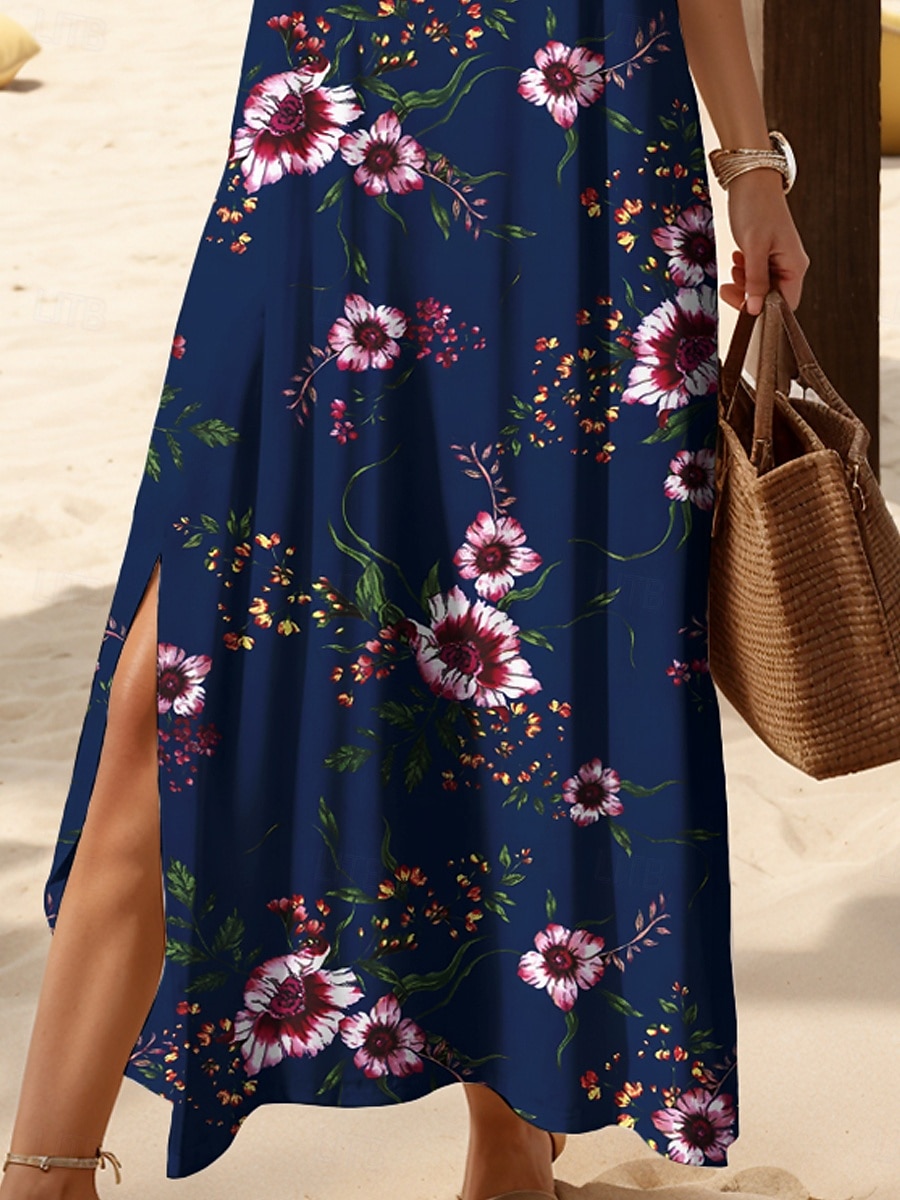 Per donna Abito maxi Abito a Maglia Vestito Casual Vestito Estivo Abito a trapezio Elegante Vacanza Casual Spiaggia Vestibilità regolare Floreale Grafico Manica Corta Scollo a V Marrone scuro Rosso del 2025 a $28.99 –P3