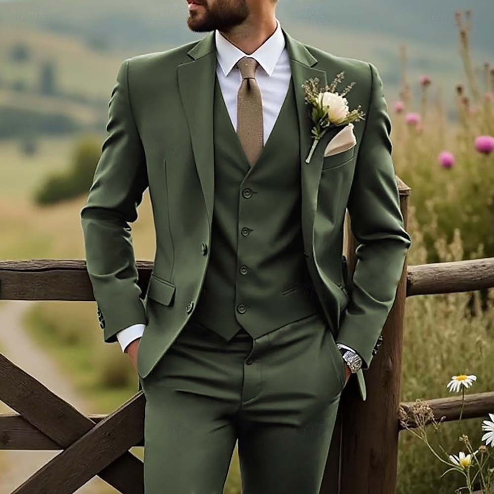 Costumes de mariage pour hommes Affaires Noire Sauge Mode Formelle Été Couleur unie Coupe standard 3 pièces Simple bouton Deux boutons de 2025 ? $136.99 –P6