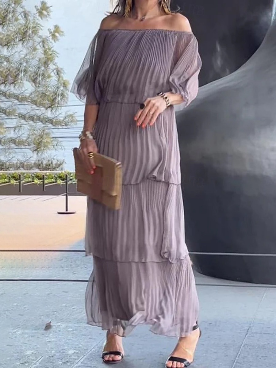 Femmes Robe Midi Robe de Cocktail Robe d'invité de mariage Mousseline de Soie Robe en Chiffon Élégant Mode Moderne Extérieur Vacances Coupe régulière Uni Demi Manches Épaules Dénudées Noir Blanche de 2026 ? $37.99 –P3