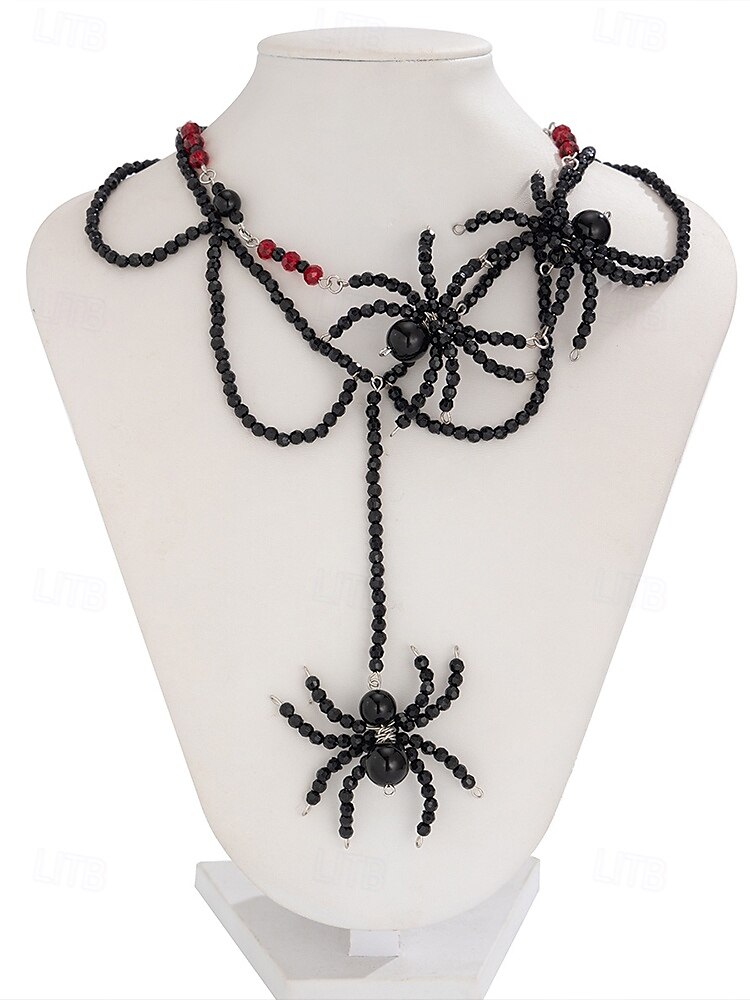 Conjunto de collar y pendientes de cuentas de araña de Halloween para mujer: joyería acrílica gótica de aleación negra y roja, accesorios de disfraz espeluznantes y adorables para fiestas y cosplay. 2025 - $18.99 –P4
