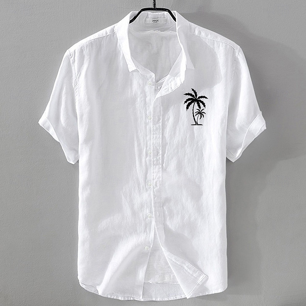 Homme Chemise en lin Chemise Aloha minimaliste Chemise Décontractée Chemise en coton et lin Chemise Boutonnée Cocotier Vacances Rue Noir Blanche Rose dragée Marine foncé Manche Courte Revers Été de 2025 ? $18.99 –P7
