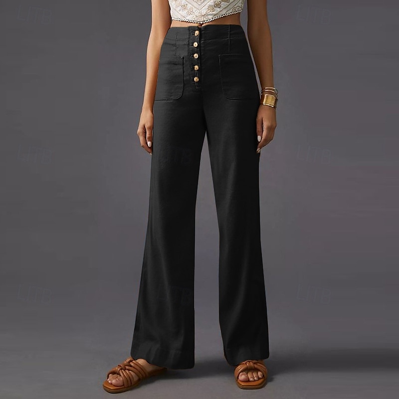 Femmes Jambe large Slacks Streetwear Occasionnel Longueur complète Naturel Uni Avec Poches Taille Élastique Confortable Rue Fête Week-end Noir Vert Véronèse Orange Automne Coupe régulière de 2025 ? $19.99 –P2