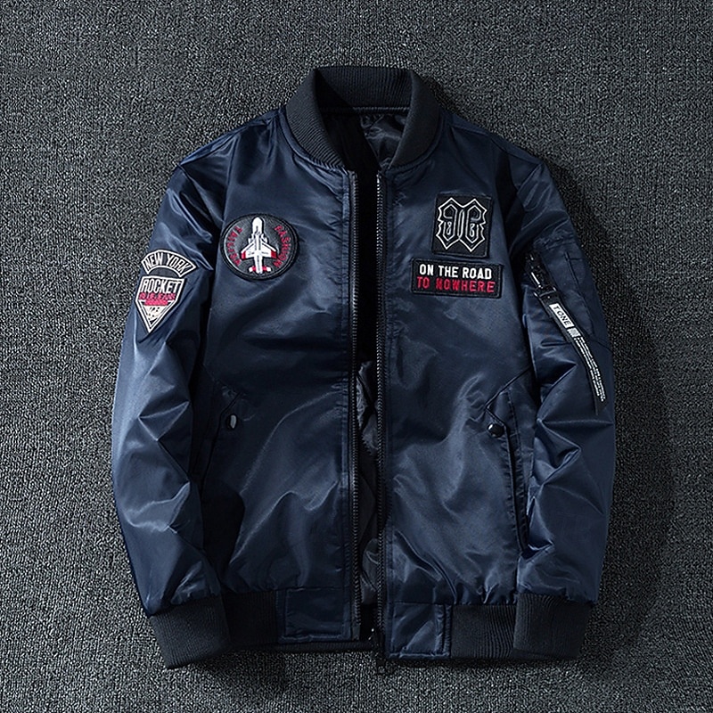 Herren Kunstlederjacke Bomberjacke Bikerjacke Motorradjacke Urlaub Täglich Winddicht Warm Tasche Frühling Herbst Buchstabe Mode Klassisch Stehkragen Regulär Schwarz Armeegrün Dunkelblau Jacken 2026 - $47.99 –P7