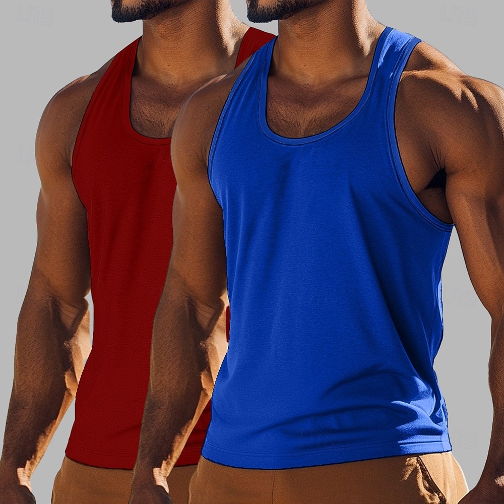 Men's Tank Top Vest Undershirt Sleeveless Shirt Sleeveless Crewneck Scoop Neck Summer Solid Color Plain Fashion Classic Casual 2 Piece Multi-pack Casual Gym Street Royal Blue+Black Top Tee for Men 2026 - $17.99 –P8