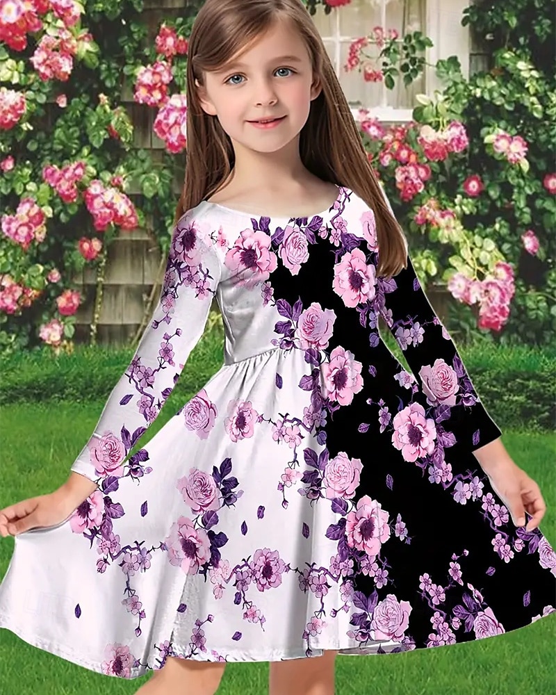 Mädchen' 3D Blume Kleid Langarm Sommer Frühling Urlaub Täglich Ferien Prinzessin Schön Süß Kinder 4-12 Jahre Freizeitkleid A Linie Kleid Knielang Normale Passform 2025 - $16.99 –P1