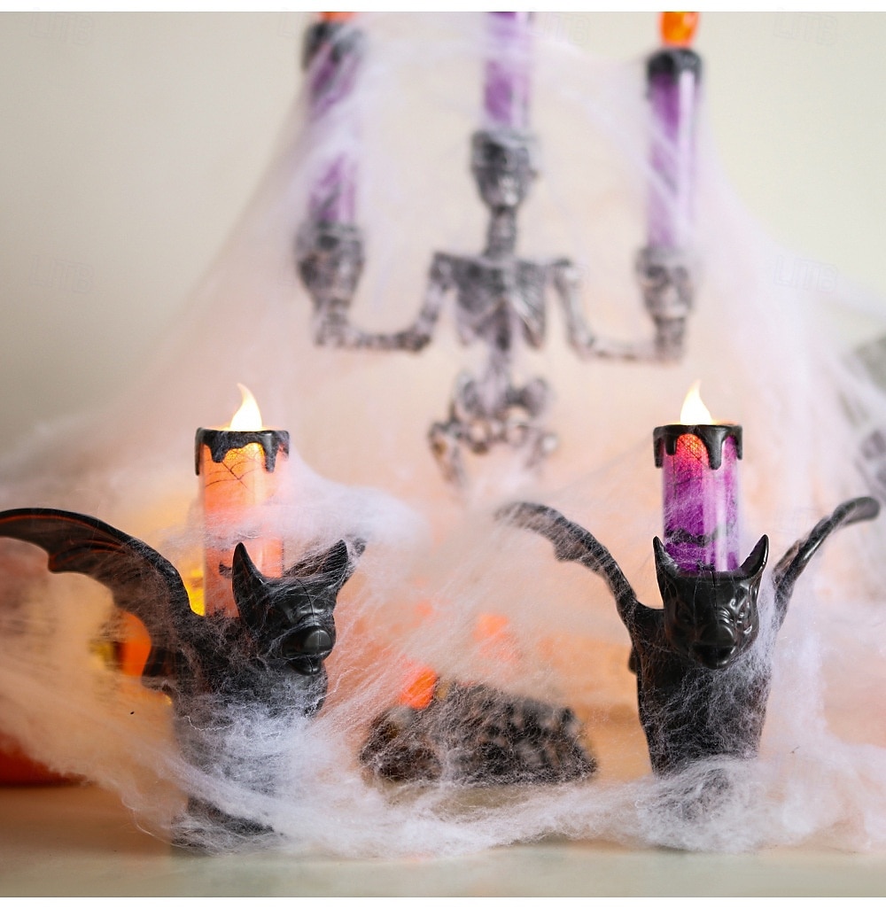1 stk halloween flaggermus glødende led elektronisk stearinlys simulering stearinlysholder dekorasjonslys innendørs og utendørs feststemning dekorasjonslys lilla oransje 2025 - $6.49 –P6