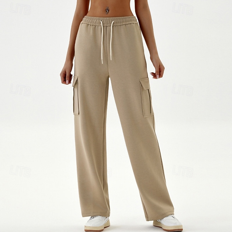 Mujer Pantalones casuales Pantalones deportivos cargo Con bolsillos Control de barriga Alta cintura Gimnasio Rutina de ejercicio De Deporte Prendas de abajo Color sólido Negro Verde Caqui Otoño 2026 - $40.99 –P4