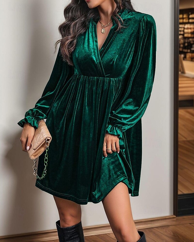 Damen Minikleid Samtkleid Freizeitkleid Mode Modern Täglich Date Wochenende Normale Passform Einfach Langarm V Ausschnitt Wein Marineblau Orange Grün Herbst Winter 2025 - $29.99 –P9