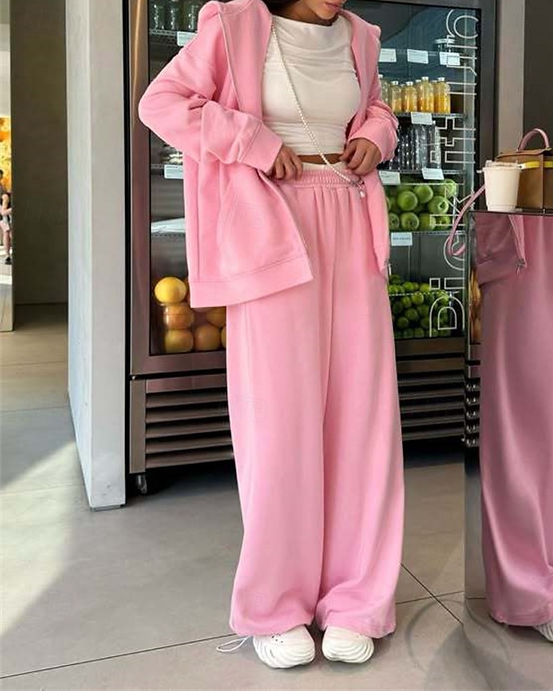 Femmes Mode Streetwear Survêtement Ensembles de Pantalons manche longue À capuche Uni Fermeture éclair Tenue quotidienne Date Rose Claire Rouge Bordeaux Beige Printemps & Automne Coupe régulière de 2025 ? $31.99 –P3