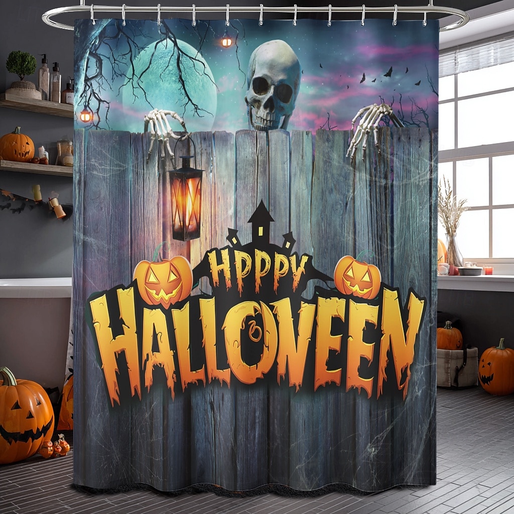 Rideau de douche d'Halloween avec crochets en polyester lavable et imperméable, décoration de salle de bain et baignoire de 2025 ? $21.99 –P1