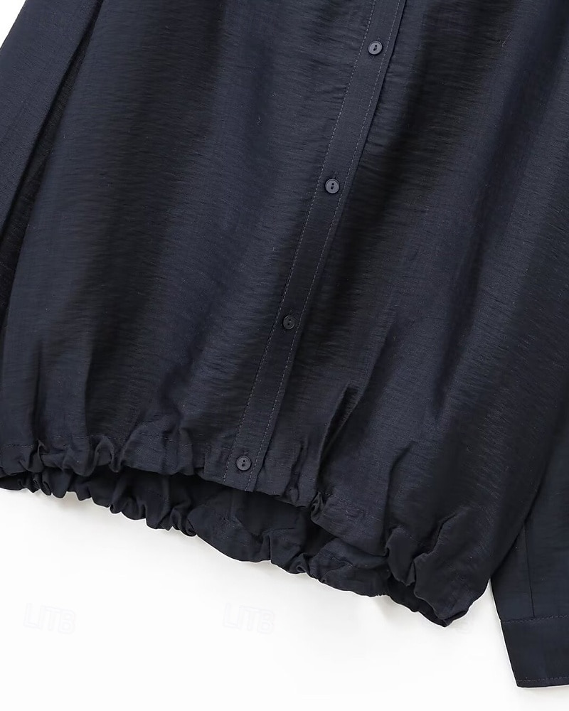 Damen Hemd Textur Bluse Bluse Einfach Modern Lässig Langarm Hemdkragen Normale Oberteile Täglich Ausgehen Gerafft Marineblau Herbst 2025 - $38.99 –P5