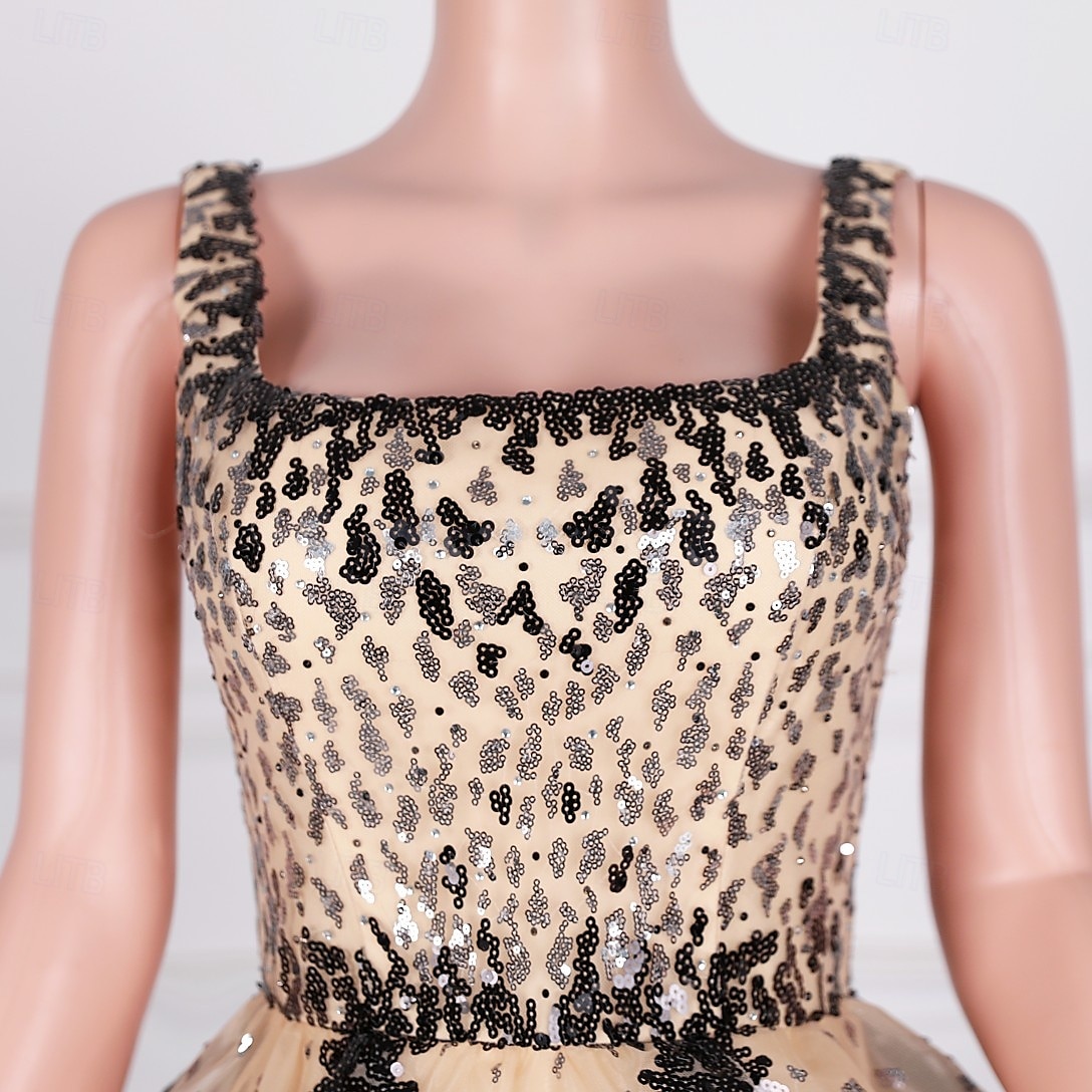 A-Line Homecoming Dresses Elegant Dress Homecoming Cocktail Party Short / Mini Sleeveless Square Neck Sequined with Sequin Appliques 2025 - $208.69 –P3