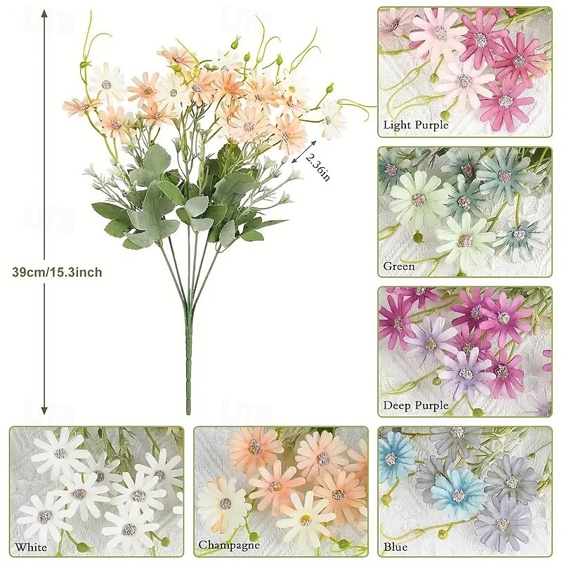 6 bouquet di margherite selvatiche artificiali, fiori di campo artificiali resistenti ai raggi UV per esterni, piante verdi all'ingrosso per decorazioni da vaso, decorazioni primaverili per la casa del 2025 a $23.99 –P4