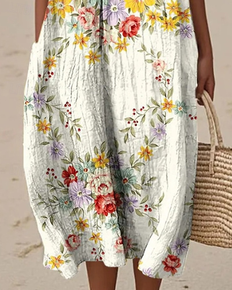 Women's Midi Dress Casual Dress Summer Dress Fashion Modern Daily Beach Weekend Regular Fit Flower Sleeveless Crew Neck White Yellow Fall 2026 - $25.99 –P3