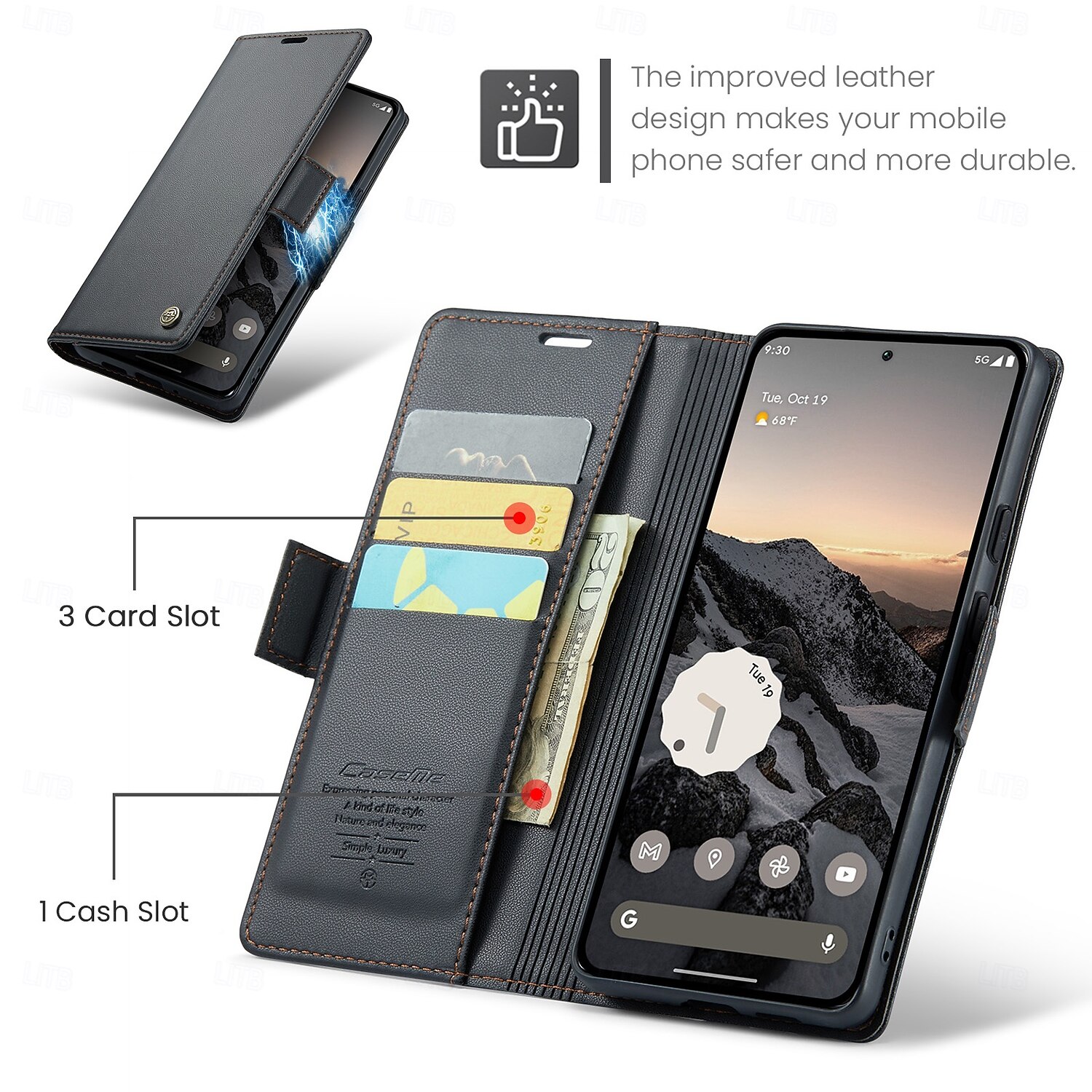 телефон Кейс для Назначение Google Pixel 9 ProXL Pixel 8 Пиксель 9 Откидная крышка Полная защита тела Откидная подножка Разъем для карты ТПУ Кожа PU 2025 - $12.99 –P7