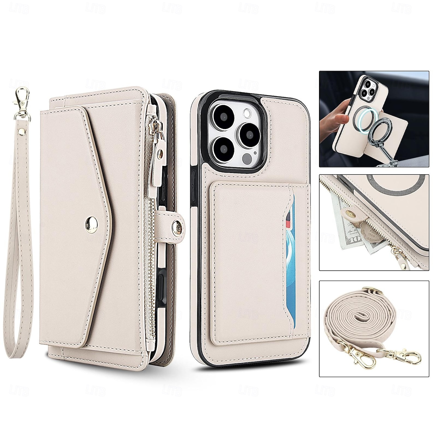 telefon Kılıf Na iPhone 16 15 14 Pro Max Plus iPhone 16e iPhone’a 13 Pro Max . iPhone 13 Mini Etui na karty portfela ze smyczą Obsługa ładowania bezprzewodowego Gniazdo karty Retro TPU Skóra PU 2025 - $25.99 –P2