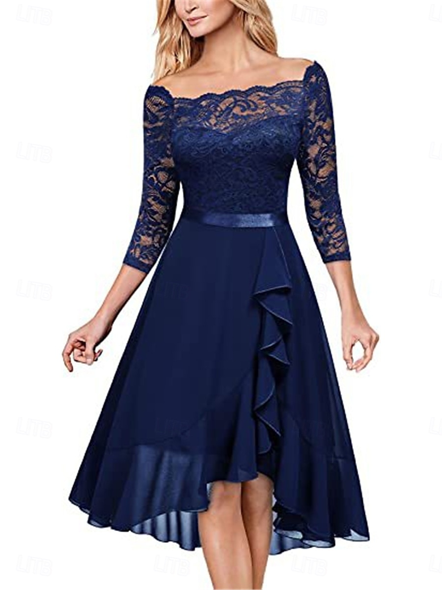 Dámské Midi šaty Krajkové šaty Koktejlky Šaty pro svatební hosty Šifón Elegantní Módní Moderní Venkovní Koktejlový večírek Běžný Bez vzoru 3/4 délka rukávu Do V Světlá růžová Námořnická modř Fuchsiová 2025 - $32.99 –P1