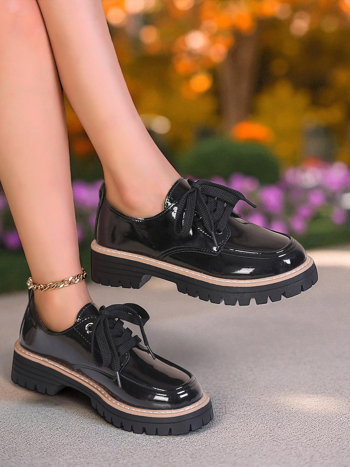 Women's Red Patent Leather Oxford Shoes – Chunky Sole Lace-Up Flats for Daily Wear, School & Urban Street Style 2025 - $24.99 –P4