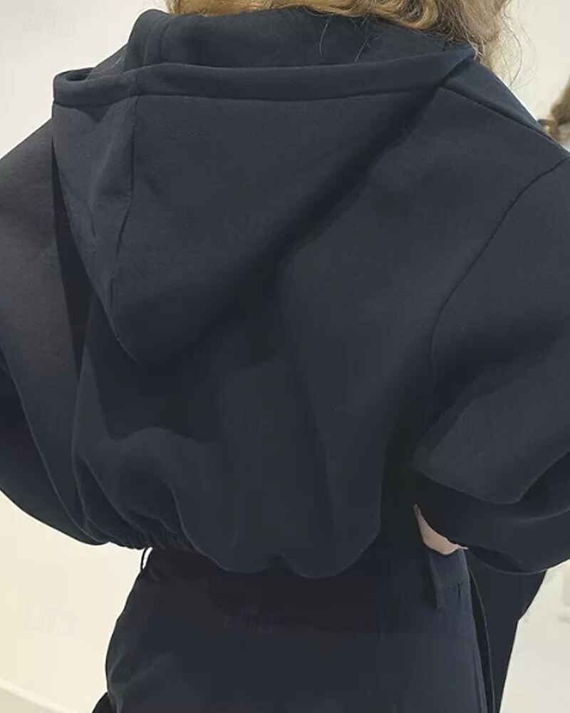 Dame Pullover hettegenser-genser Hettegensere med glidelås عادي Gatemote Fritid Langermet Med hette Vanlige topper Gate Ferie Glidelås Svart Lysegrå Grå Høst Vinter 2025 - $22.99 –P5