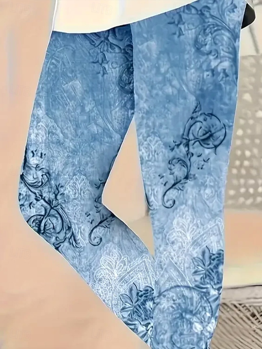 Women's Leggings Vacation Vintage Fashion Ankle-Length High Waist Floral Graphic Paisley Printing Soft Breathable High Elasticity Daily Outdoor Navy Light Blue Spring Fall Winter Slim Fit 2026 - $21.99 –P3