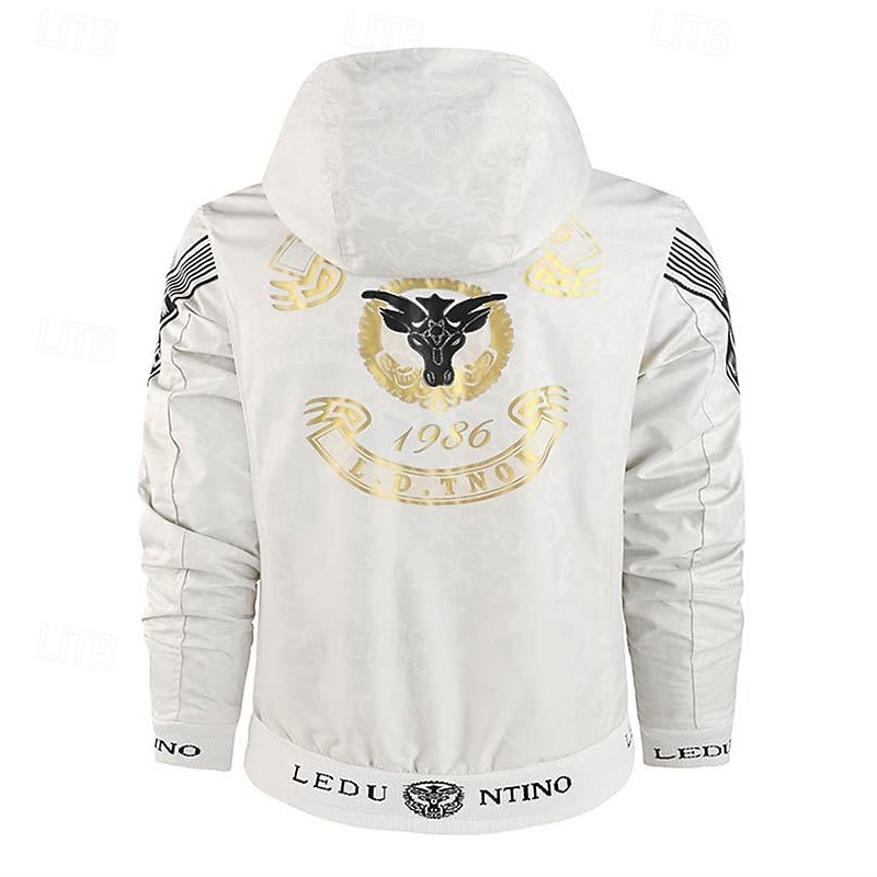 Herren Outdoorjacke Freizeitjacke Urlaub Täglich Winddicht Warm Tasche Herbst Winter Druck Mode Klassisch Mit Kapuze Regulär Schwarz Weiß Jacken 2025 - $51.99 –P3