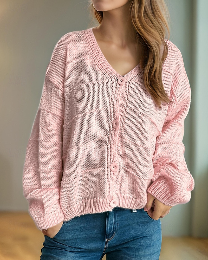 Pentru femei Pulover Bluza Modă Șic Stradă Zilnic Culoare solidă Striat În V Tricotat Manșon Lung Topuri obișnuite Tricotat Concediu Ieșire Sfârșit de săptămână Negru Alb Primăvară Toamnă 2025 - $22.99 –P2