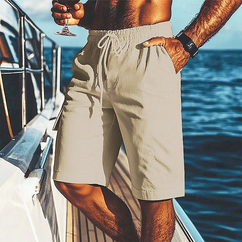 Per uomo Shorts Shorts di Lino Pantaloncini Estivi Shorts da Spiaggia Tasca Elastico in vita Coulisse Semplice Comodità Traspirante Corto Vacanza Ferie Spiaggia Hawaiano Boho Nero Bianco del 2025 a $16.49 –P6