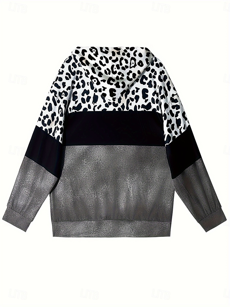 Femmes Sweats à capuche zippés Graphique Léopard Géométrique Mode Occasionnel manche longue À capuche Hauts Réguliers Rue Tenue Quotidienne Fermeture éclair Avec Poches Imprimé Gris Printemps Automne de 2025 ? $24.99 –P2