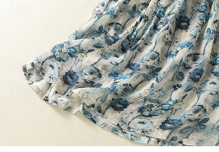 Femmes Jupe Longue Élégant Bohème ancien Occasionnel Maxi Taille haute Jupes Floral Non Elastique Vacances Décontracté Couleur de l'image Été Coton Lin de 2025 ? $34.99 –P4