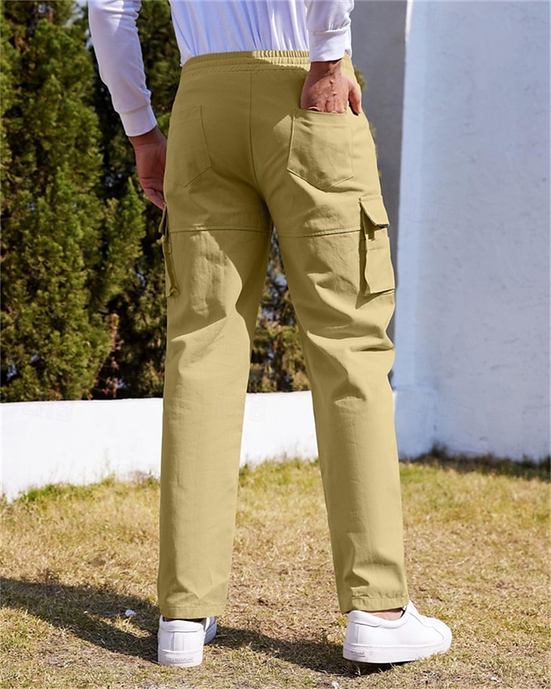 Homens Calças Cargo Calças Cintura elástica Com Cordão Bolso multi Tecido Vestível Ao ar livre Diário Acampar e Caminhar Moda Clássico Preto Verde de 2025 por $24.99 –P7