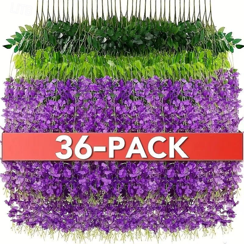 Pacote com 36 flores artificiais penduradas em glicínias, guirlanda de videira roxa de 3,6 pés de comprimento para casamento, jardim, parede, cerca, decoração de festa de 2025 por $30.99 –P2