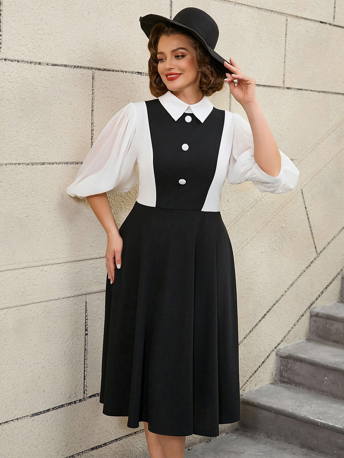Retro Vintage 1950er Rockabilly Midlänge A-Linien-Kleid Ausgestelltes Kleid A-Linie Damen Urlaub Büro / Karriere Party & Abend Erwachsene Kleid Frühling & Sommer 2025 - $53.99 –P1