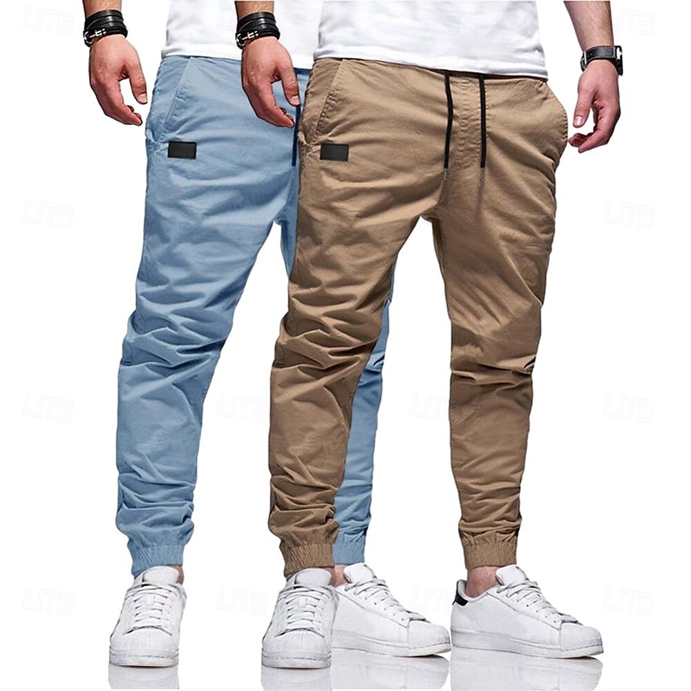 Homens Calças Cargo Calça cargo Corredores Calças Calça Chino Bolsos Com Cordão Punho com Elástico Tecido Comprimento total Esportes Corrida Férias Roupa de rua Cinza claro + azul Preto + Azul Marinho de 2025 por $27.99 –P5