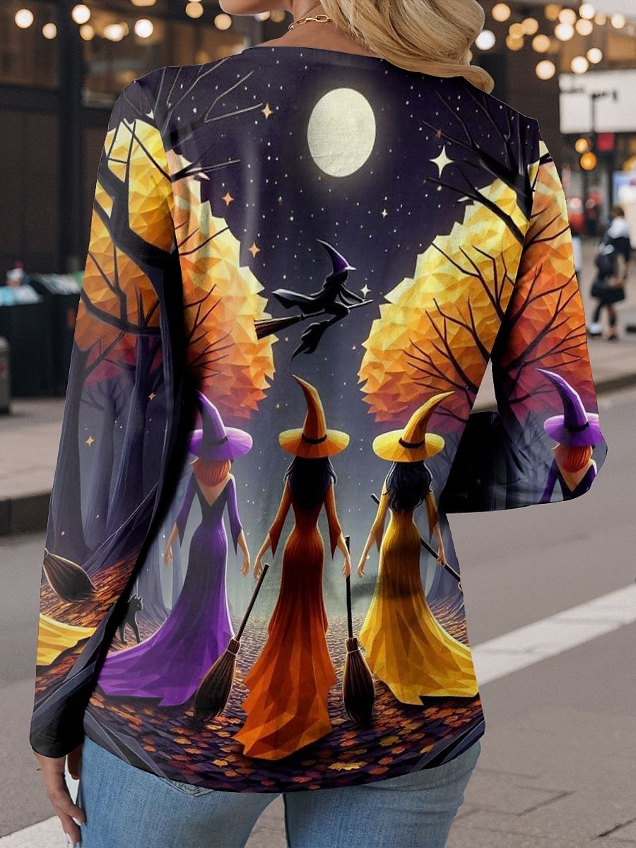 Halloween Pentru femei Tricou Grafic Abstract Vrăjitoare Epocă Stilat Clasic Manșon Lung Stil Nautic Rotund Topuri obișnuite Zilnic Imprimeu Mov Portocaliu Trifoi Vară Primăvară Toamnă 2025 - $22.99 –P2