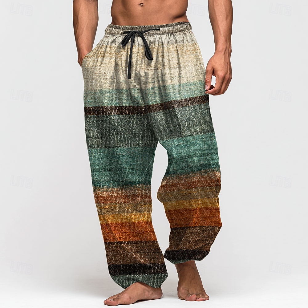 Herren Farbblock Gestreift Hose Baggy-Hosen Freizeithose Mittlere Taille Retro Vintage Outdoor Urlaub Elastischer Kordelzug in der Taille Leinenähnliche Hose mit Taschen Sommer Frühling Herbst 2025 - $25.99 –P1