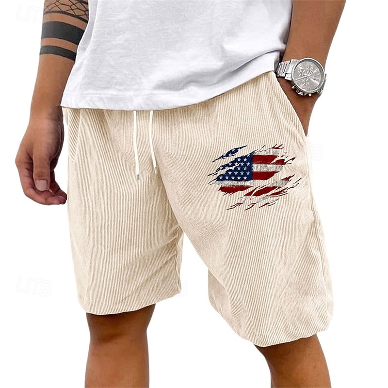 Men's Shorts Summer Shorts Casual Shorts Corduroy Shorts Pocket Elastic Waist Drawstring National Flag Comfort Breathable Short Outdoor Vacation Sport Casual Black White 2026 - $17.99 –P6