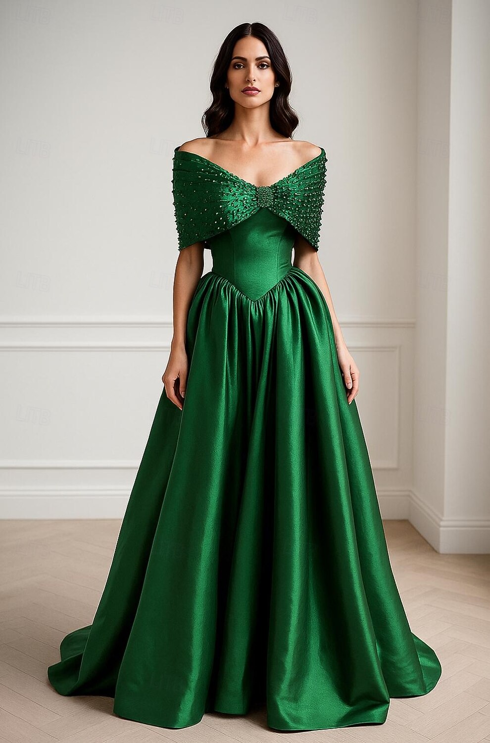 А-силуэт В пол Вышивка бисером Вечернее платье Платье матери невесты Вечернее платье С пышной юбкой Торжественное платье Элегантный стиль Блестящая С короткими рукавами С открытыми плечами 2026 - $197.99 –P1