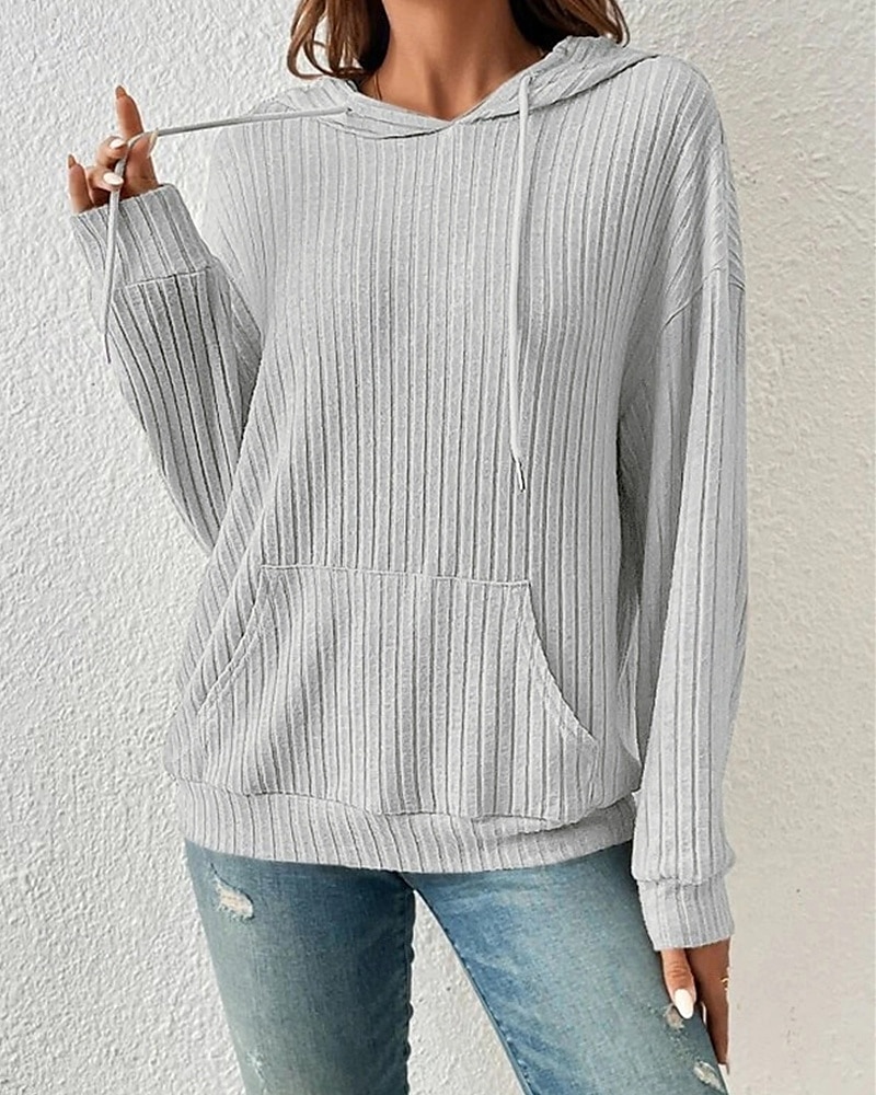 Dame Pullover hettegenser-genser عادي Gatemote Fritid Behagelig Langermet Med hette Vanlige topper Gate Ferie Ut på byen Lomme foran Svart Beige Grå Høst 2025 - $26.99 –P5