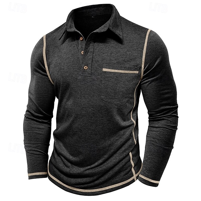 Homens Pólo Camisa de golfe Desportos e Ar livre Casual Colarinho Clerical Clássico Manga Longa Roupa de rua Legal Tecido Bolso frontal Primavera & Outono Normal Preto Branco Azul Verde Cáqui Cinzento de 2026 por $31.99 –P6