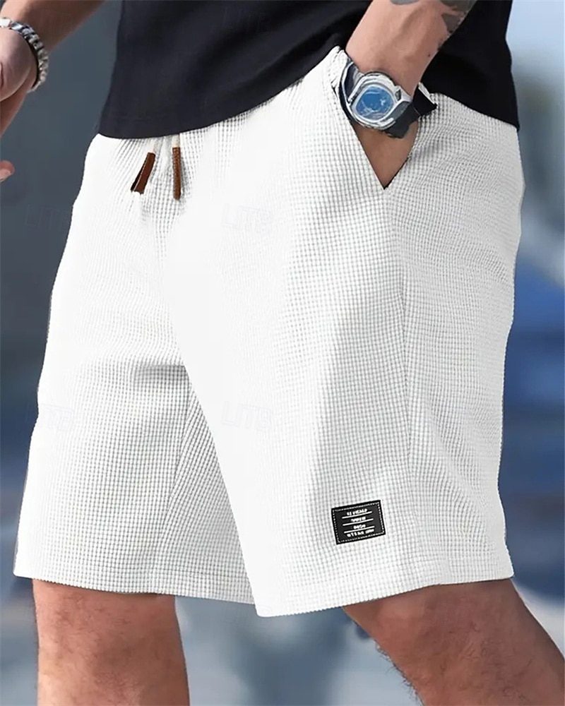 Męskie Szorty waflowe Szorty Letnie szorty Szorty na co dzień Kieszeń Elastyczny pas Ściągana na sznurek Równina Komfort Oddychający Do kolan Na zewnątrz Urlop Sportowy Codzienny Czarny Biały Średnio 2026 - $17.99 –P1