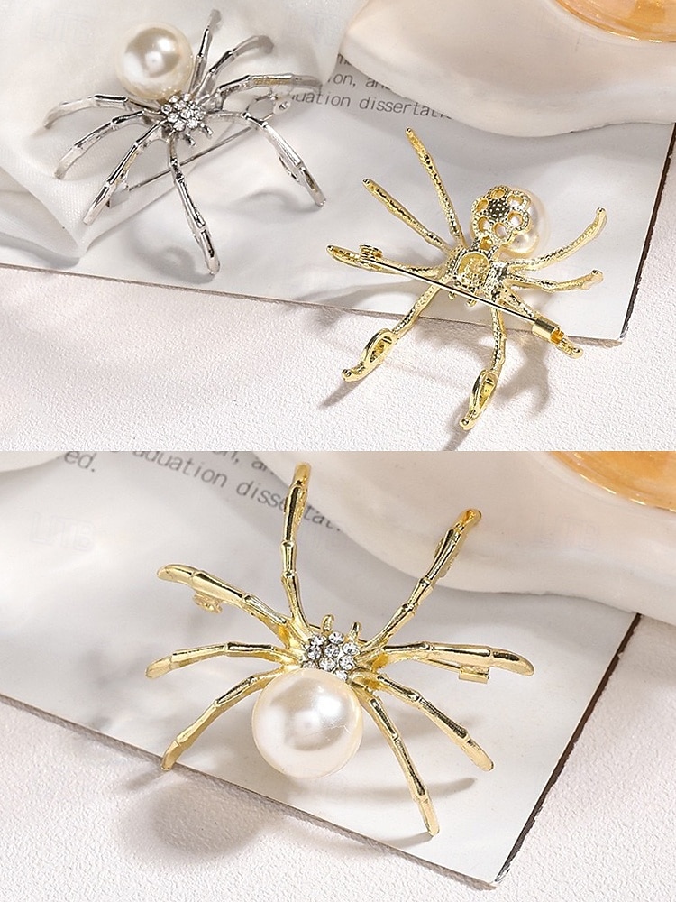 Halloween-Spinnenbrosche für Damen – schwarze Spinnennadel aus Legierung mit Kunstperle, Vintage-Schmuck im Gothic-Stil für Damen, ideal für Partys, Cosplay und Kostümzubehör 2025 - $7.99 –P7