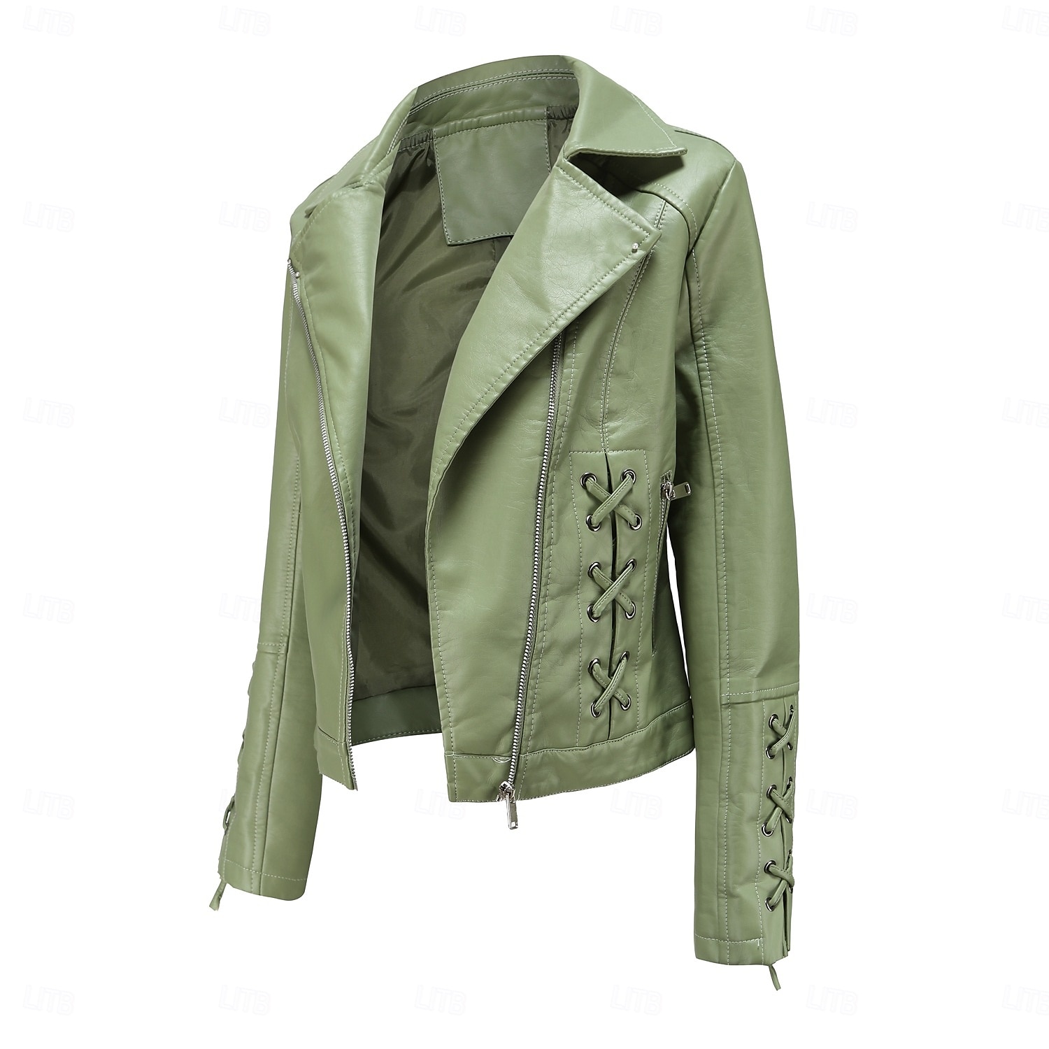Women's Faux Leather Jacket Comfortable Full Zip Fashion Street Style Plain Outdoor Casual Daily Regular Turndown Regular Fit Long Sleeve Outerwear Black Red Green Spring Fall 2025 - $43.99 –P13